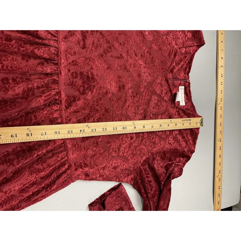 Worthington Womens Dress 12 Burgundy Velvet Burnout Vintage Cottage Christmas‎